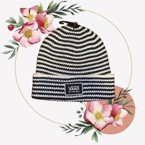 NEW VANS OFF THE WALL SHIMMER BLACK & WHITE STRIPE BEANIE ONE SIZE FITS MOST